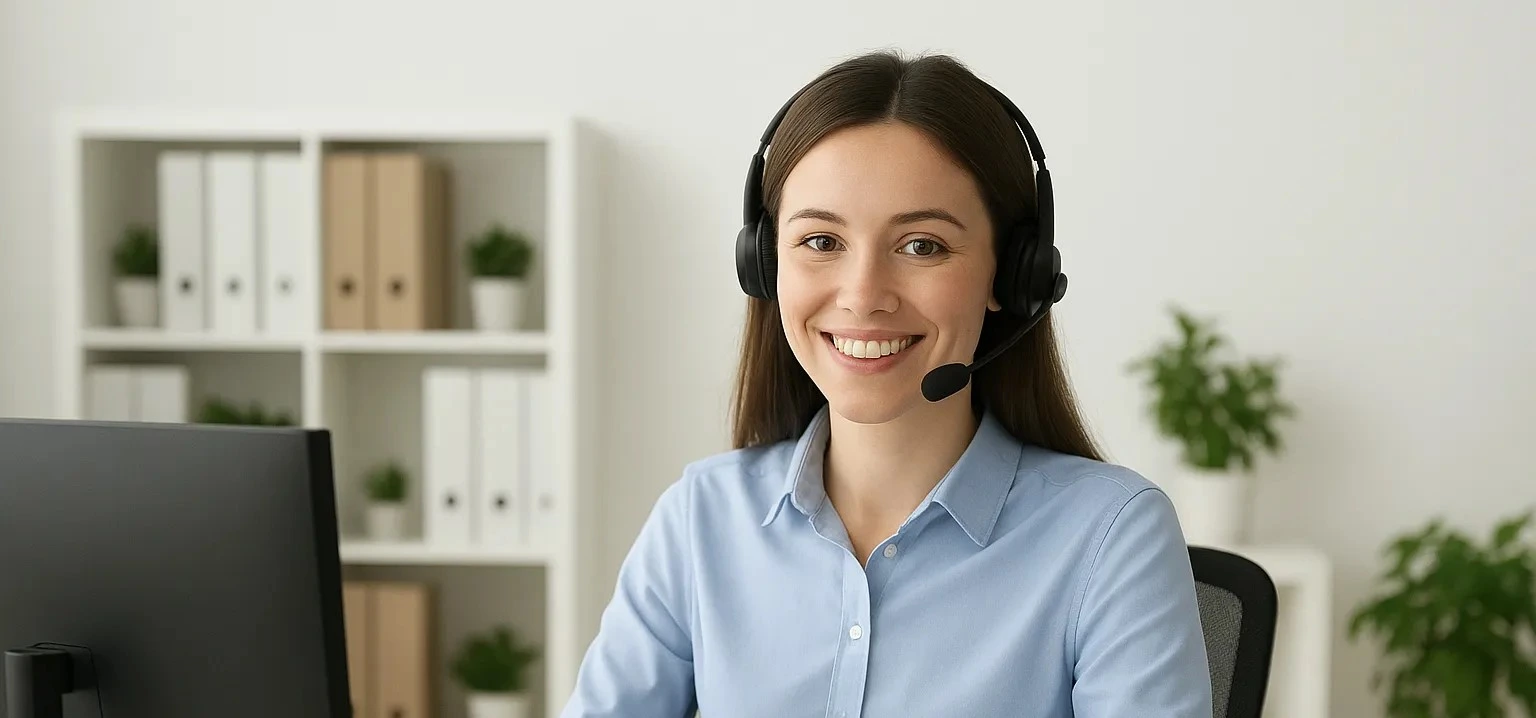 Opératrice du service client souriante et prête à aider